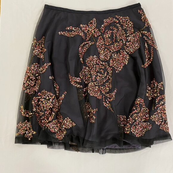 French Connection Sequin Mesh 2 Layer Skirt Large Floral Pattern Size Womens 14 - Picture 14 of 16